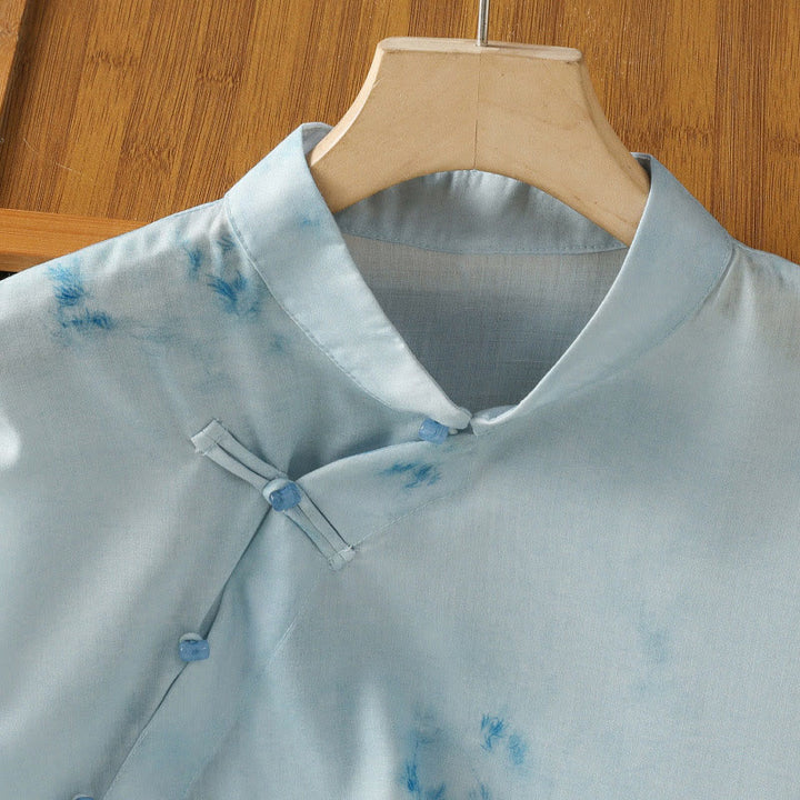 Buddha Stones Light Blue Frog-Button Sleeveless Women's Shirt - image 6