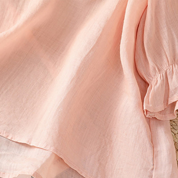 Buddha Stones Flower Vines Embroidery Button Crew Neck Three Quarter Sleeve Women's Cotton Shirt - image 21