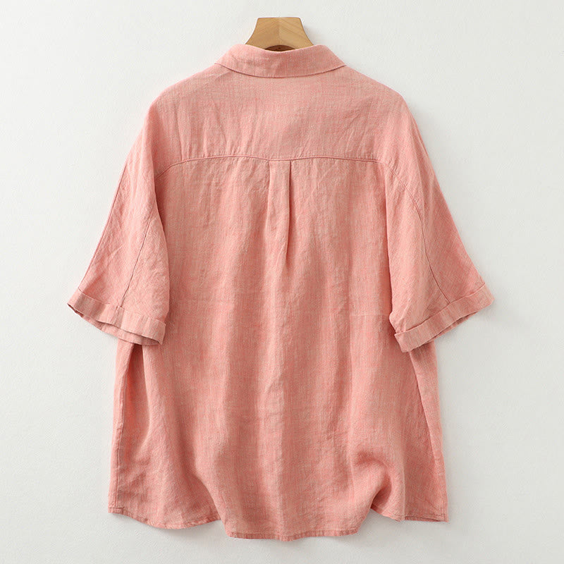 Buddha Stones Casual Plain Buttons Women's Cotton Linen Half Sleeve Shirt - image 10