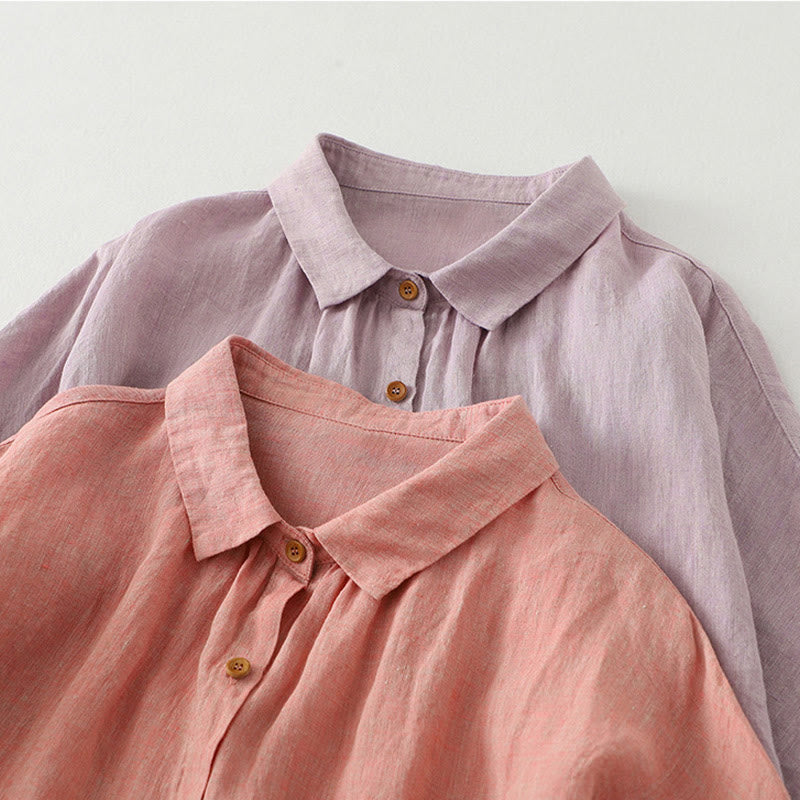 Buddha Stones Casual Plain Buttons Women's Cotton Linen Half Sleeve Shirt - image 20