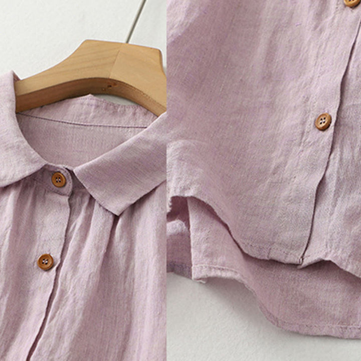Buddha Stones Casual Plain Buttons Women's Cotton Linen Half Sleeve Shirt - image 7