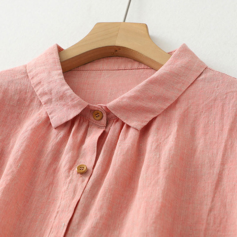 Buddha Stones Casual Plain Buttons Women's Cotton Linen Half Sleeve Shirt - image 11