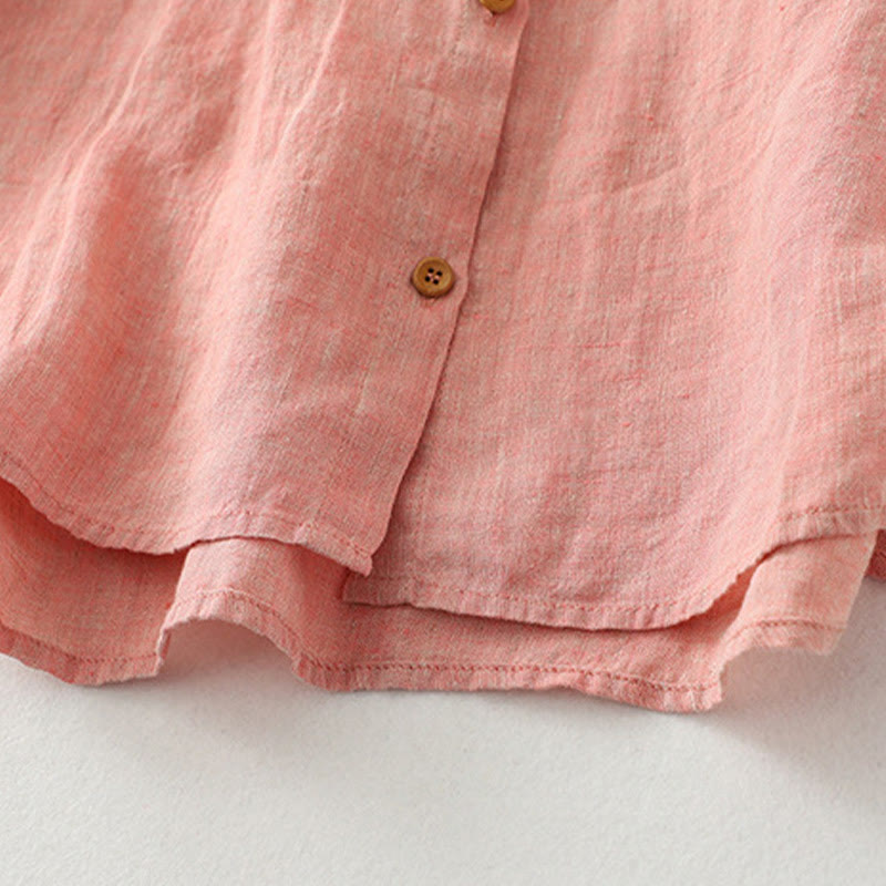 Buddha Stones Casual Plain Buttons Women's Cotton Linen Half Sleeve Shirt - image 16