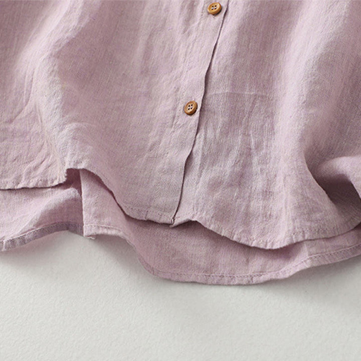 Buddha Stones Casual Plain Buttons Women's Cotton Linen Half Sleeve Shirt - image 5