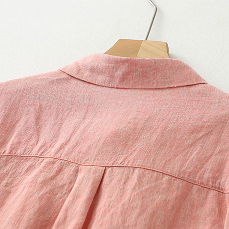 Buddha Stones Casual Plain Buttons Women's Cotton Linen Half Sleeve Shirt - image 12