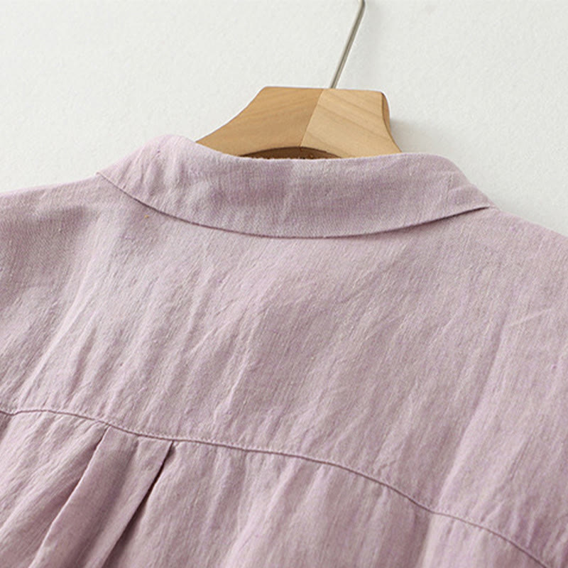 Buddha Stones Casual Plain Buttons Women's Cotton Linen Half Sleeve Shirt - image 4