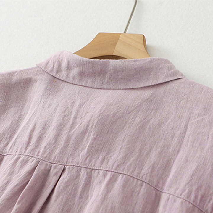 Buddha Stones Casual Plain Buttons Women's Cotton Linen Half Sleeve Shirt - image 4