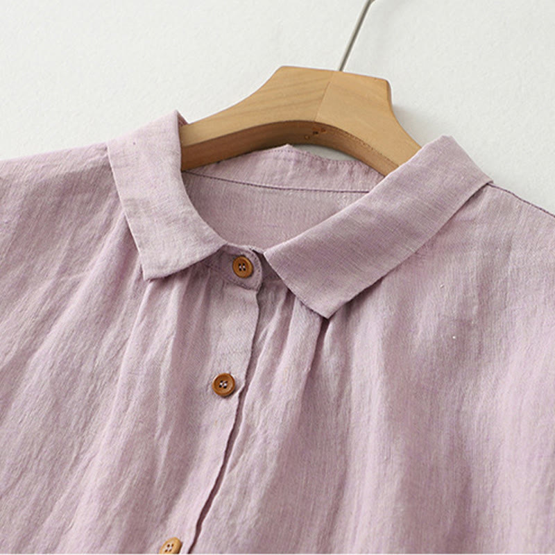 Buddha Stones Casual Plain Buttons Women's Cotton Linen Half Sleeve Shirt - image 3