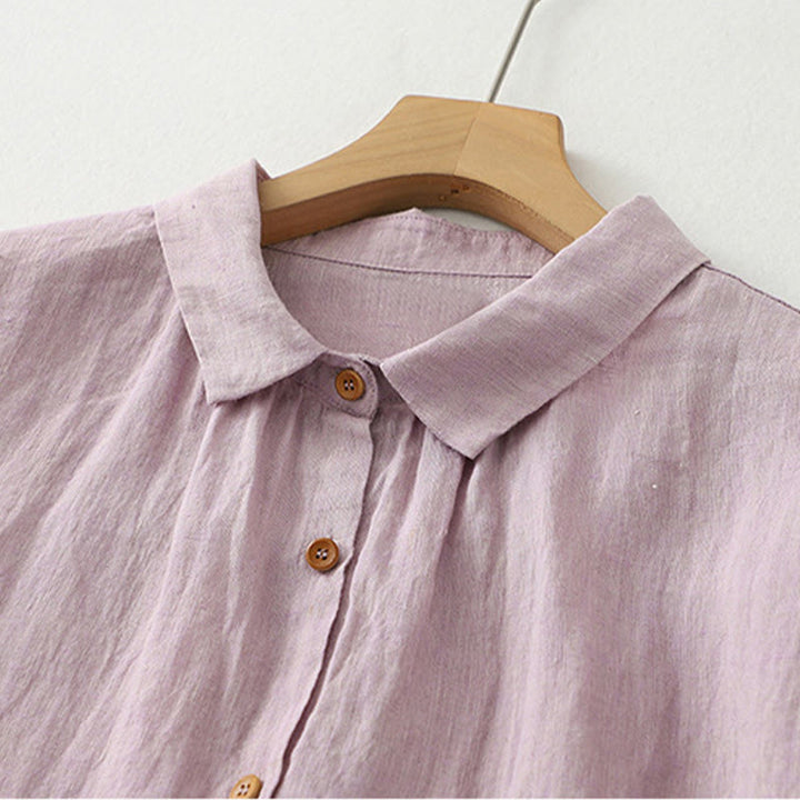 Buddha Stones Casual Plain Buttons Women's Cotton Linen Half Sleeve Shirt - image 3