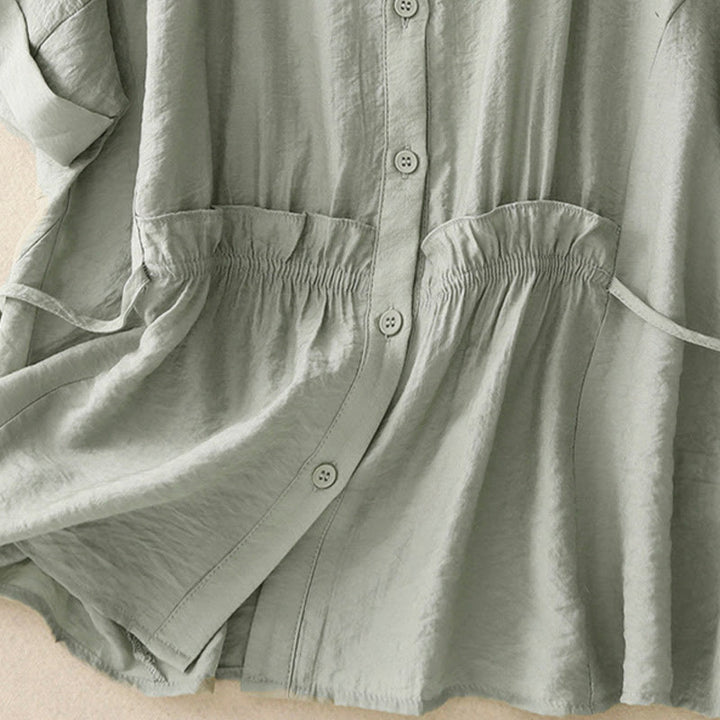 Buddha Stones Summer Button Lace-up Short Sleeve Women's Cotton Shirt - image 15