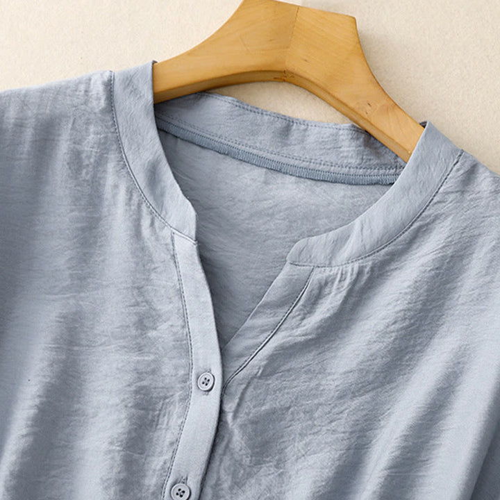 Buddha Stones Summer Button Lace-up Short Sleeve Women's Cotton Shirt - image 3