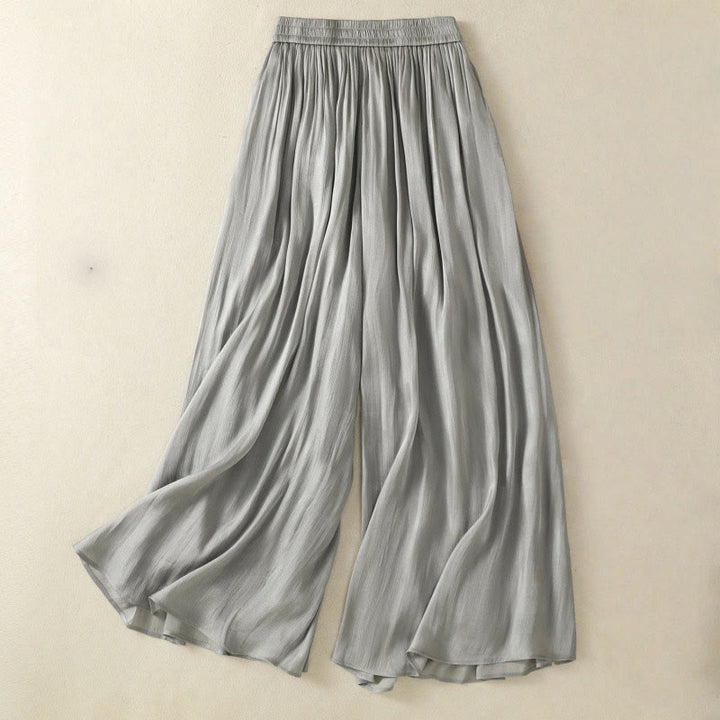 Buddha Stones Light Gray Pleated Design Elastic Waist Women's Wide Leg Pants With Pockets - LightGrey - US8-10，UK/AU12-14，EU40-42 (2XL) - image 1