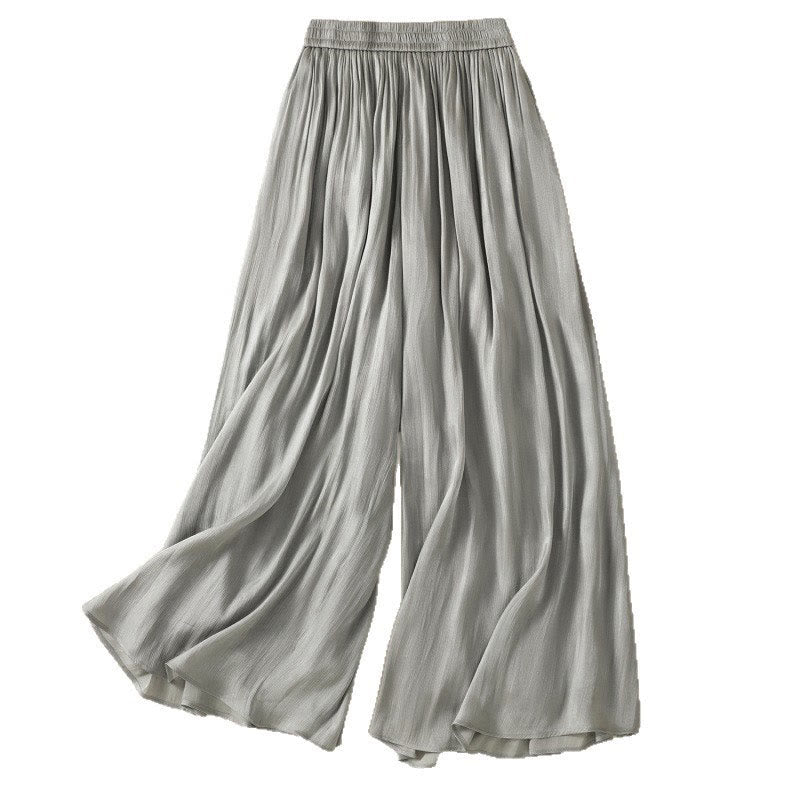 Buddha Stones Light Gray Pleated Design Elastic Waist Women's Wide Leg Pants With Pockets - image 17
