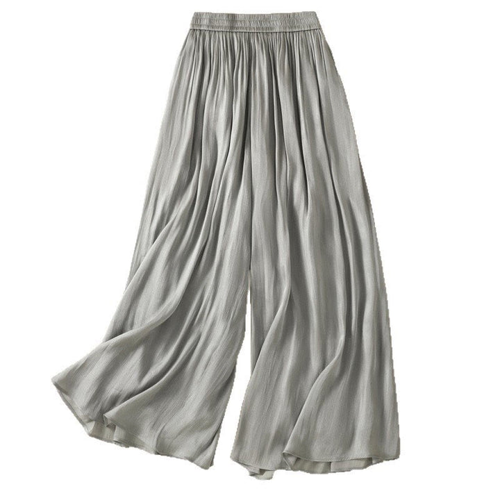 Buddha Stones Light Gray Pleated Design Elastic Waist Women's Wide Leg Pants With Pockets - image 17