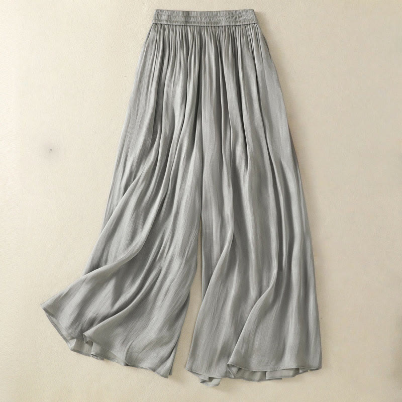 Buddha Stones Light Gray Pleated Design Elastic Waist Women's Wide Leg Pants With Pockets - LightGrey - US8-10，UK/AU12-14，EU40-42 (2XL) - image 0