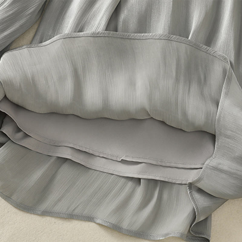 Buddha Stones Light Gray Pleated Design Elastic Waist Women's Wide Leg Pants With Pockets - image 11