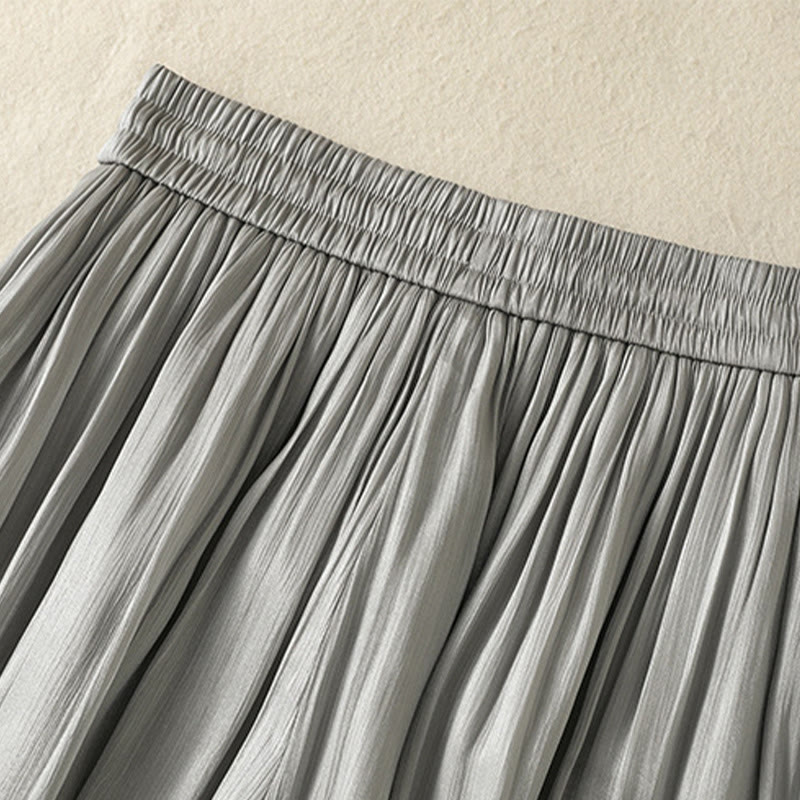 Buddha Stones Light Gray Pleated Design Elastic Waist Women's Wide Leg Pants With Pockets - image 5