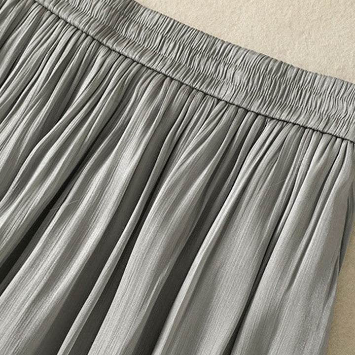 Buddha Stones Light Gray Pleated Design Elastic Waist Women's Wide Leg Pants With Pockets - image 8