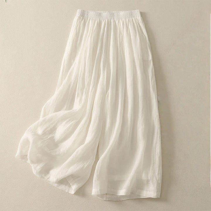 Buddha Stones 7-8 Length Elastic Waist Women's Wide Leg Cotton Linen Pants With Pockets - White - US8-10，UK/AU12-14，EU40-42 (2XL) - image 10