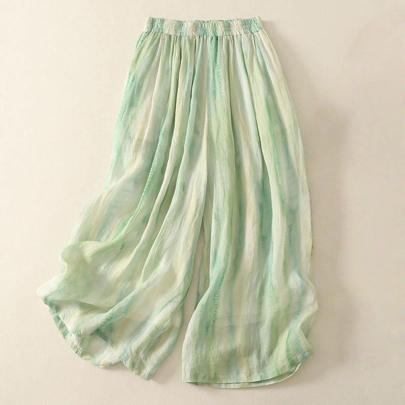 Buddha Stones 7-8 Length Elastic Waist Women's Wide Leg Cotton Linen Pants With Pockets - LightGreen - US8-10，UK/AU12-14，EU40-42 (2XL) - image 1
