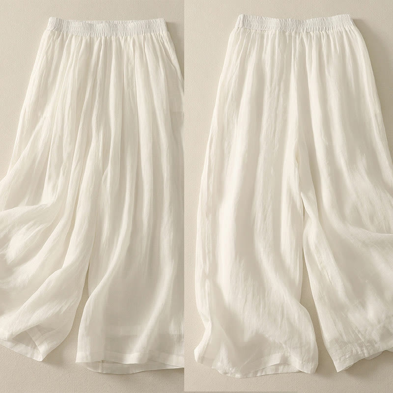 Buddha Stones 7-8 Length Elastic Waist Women's Wide Leg Cotton Linen Pants With Pockets - image 12
