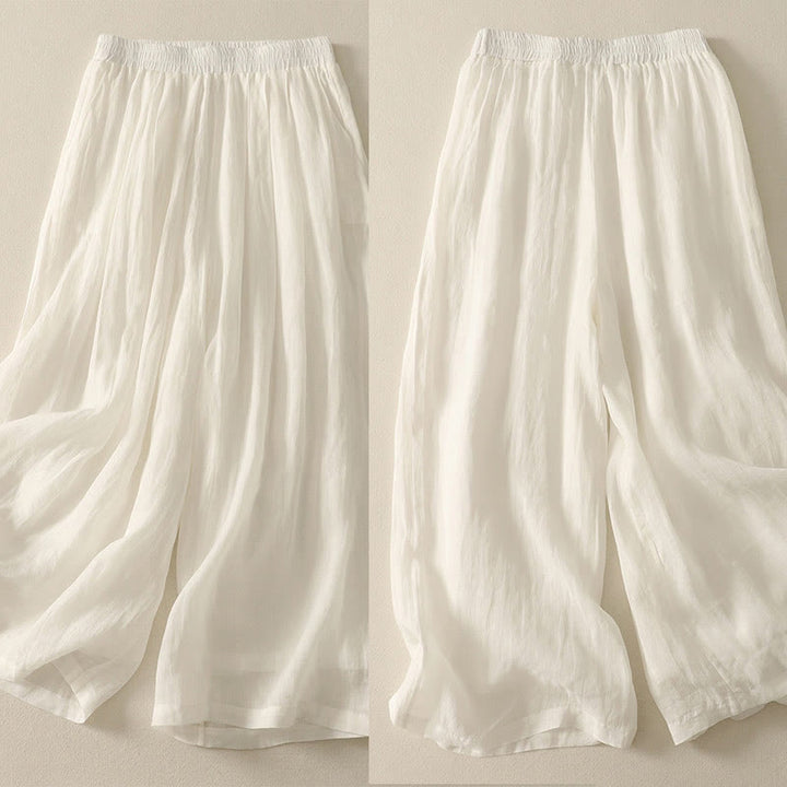 Buddha Stones 7-8 Length Elastic Waist Women's Wide Leg Cotton Linen Pants With Pockets - image 12