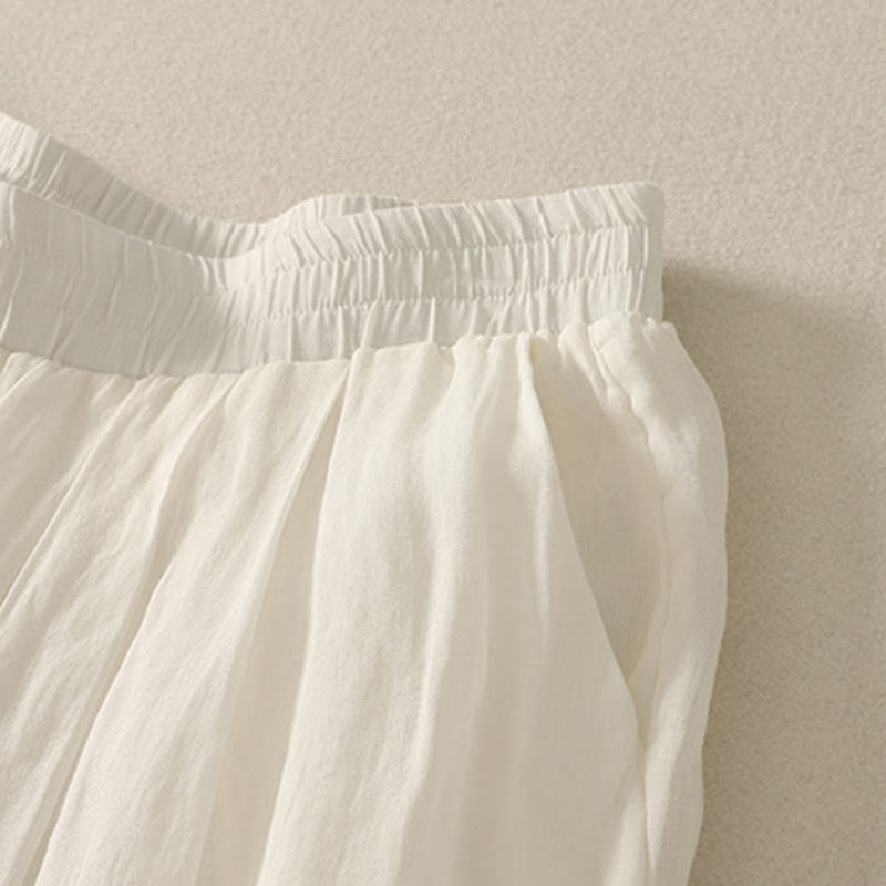 Buddha Stones 7-8 Length Elastic Waist Women's Wide Leg Cotton Linen Pants With Pockets - image 13