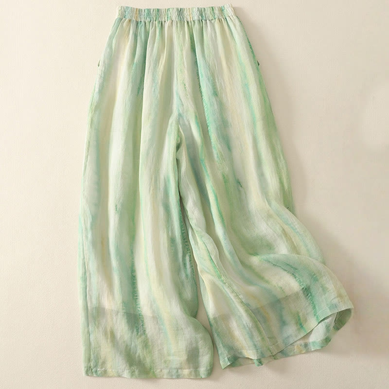 Buddha Stones 7-8 Length Elastic Waist Women's Wide Leg Cotton Linen Pants With Pockets - image 2