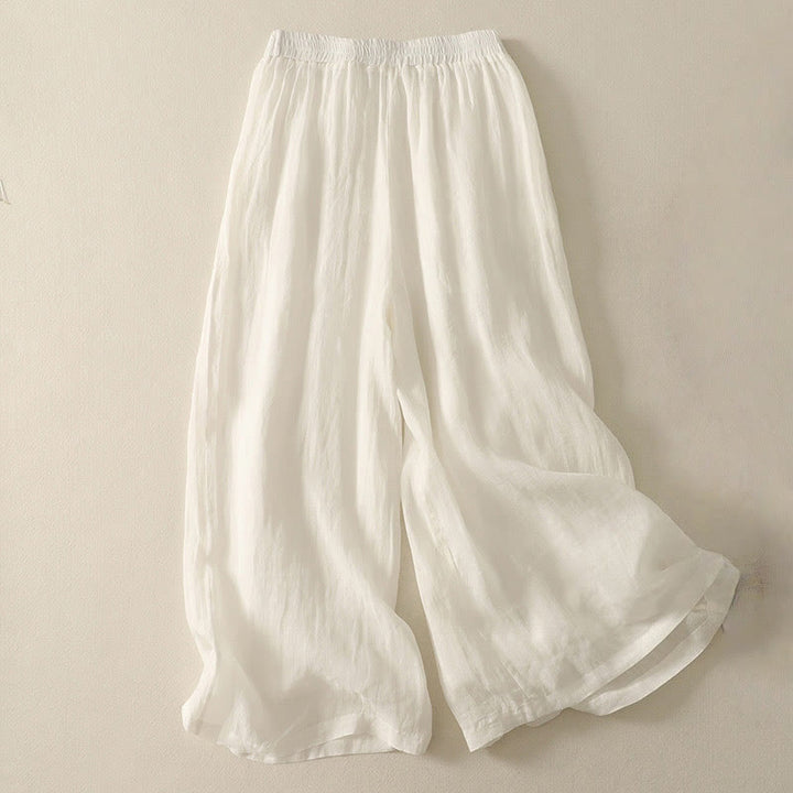 Buddha Stones 7-8 Length Elastic Waist Women's Wide Leg Cotton Linen Pants With Pockets - image 11