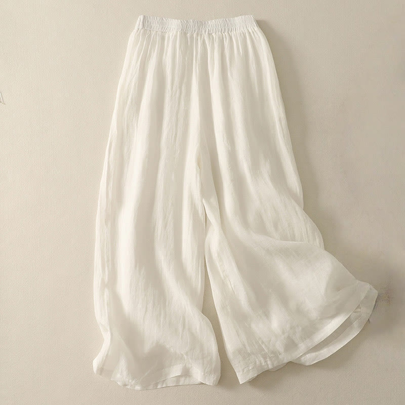 Buddha Stones 7-8 Length Elastic Waist Women's Wide Leg Cotton Linen Pants With Pockets - image 10