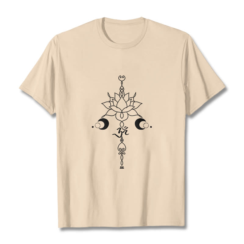 Buddha Stones Plain Lotus Flower Om Symbol Pattern Tee T-shirt - Bisque - 2XL - image 9