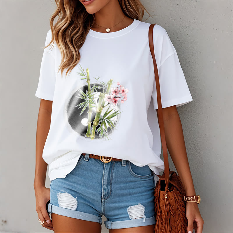 Buddha Stones Yin Yang Bamboo Peach Blossoms Pattern Tee T-shirt - image 12