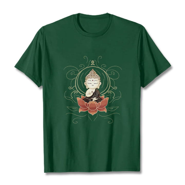 Buddha Stones Serene Sitting Buddha Lotus Pattern Tee T-shirt - ForestGreen - 2XL - image 1