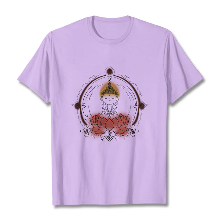 Buddha Stones Joyful Buddha Lotus Mandala Pattern Tee T-shirt - Plum - 2XL - image 17
