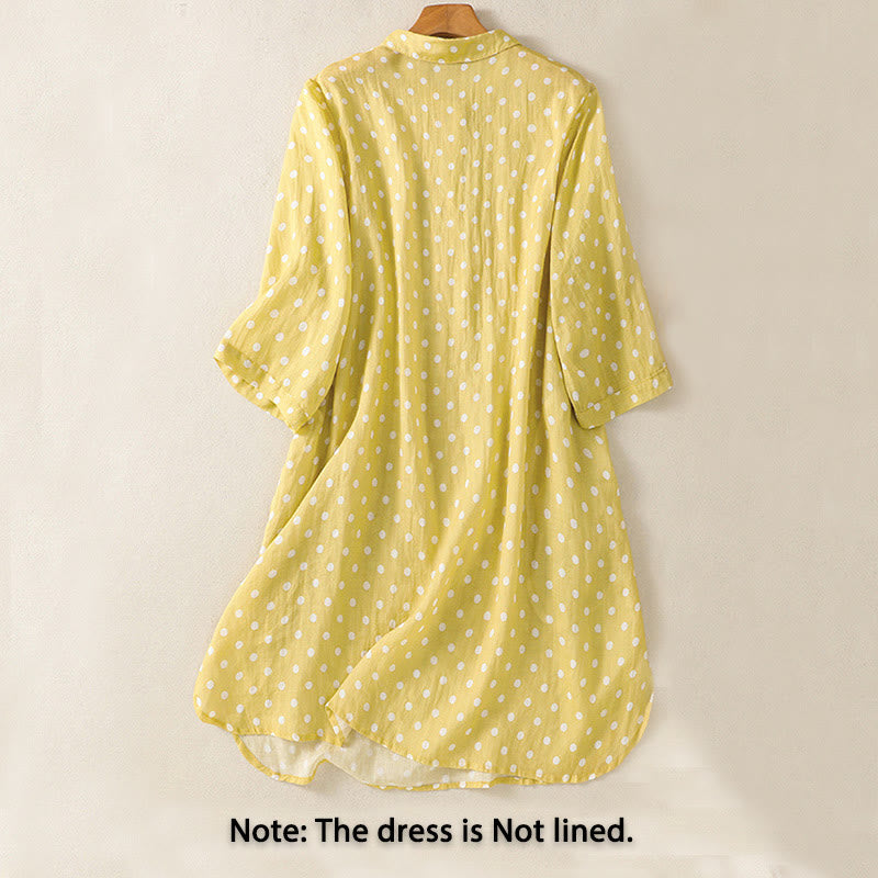 Buddha Stones Spring Polka Dot Button Stand Collar Polyester Midi Dress With Pockets - image 2