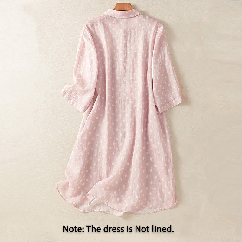 Buddha Stones Spring Polka Dot Button Stand Collar Polyester Midi Dress With Pockets - image 10