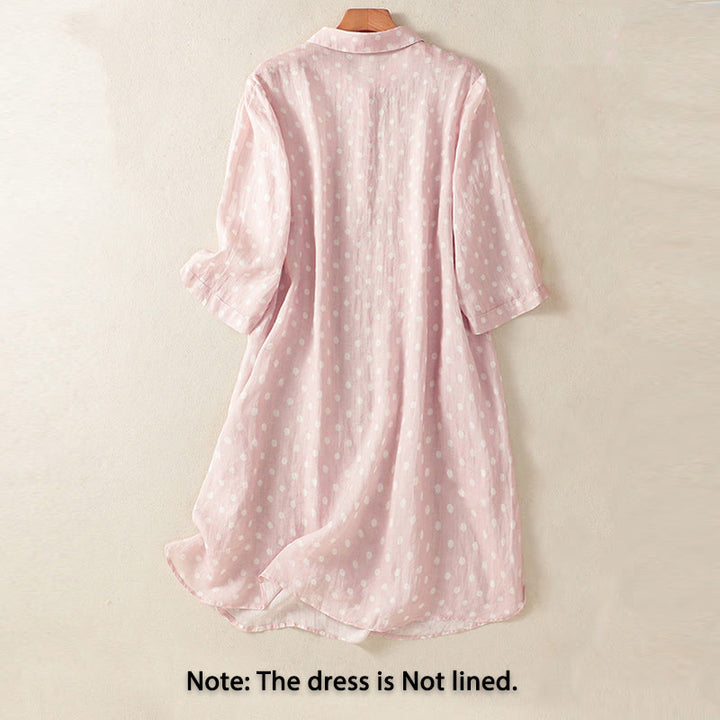 Buddha Stones Spring Polka Dot Button Stand Collar Polyester Midi Dress With Pockets - image 9