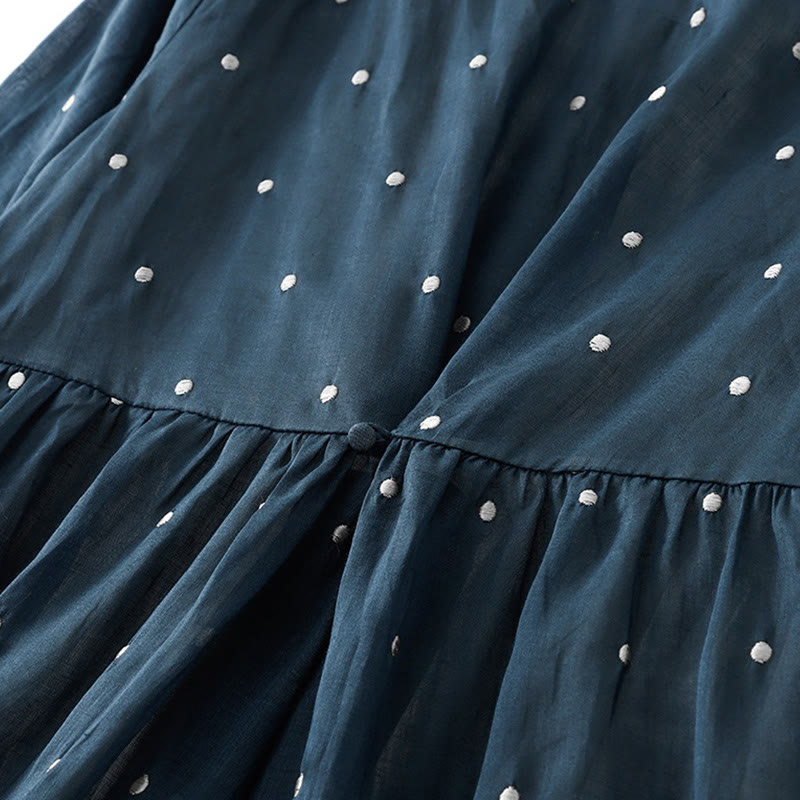 Buddha Stones Back Button Dot Pattern Half Sleeve Polyester Midi Dress With Pockets - image 6
