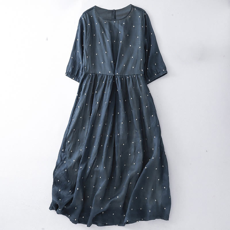 Buddha Stones Back Button Dot Pattern Half Sleeve Polyester Midi Dress With Pockets - MidnightBlue - US12，UK/AU16，EU44 (2XL) - image 4