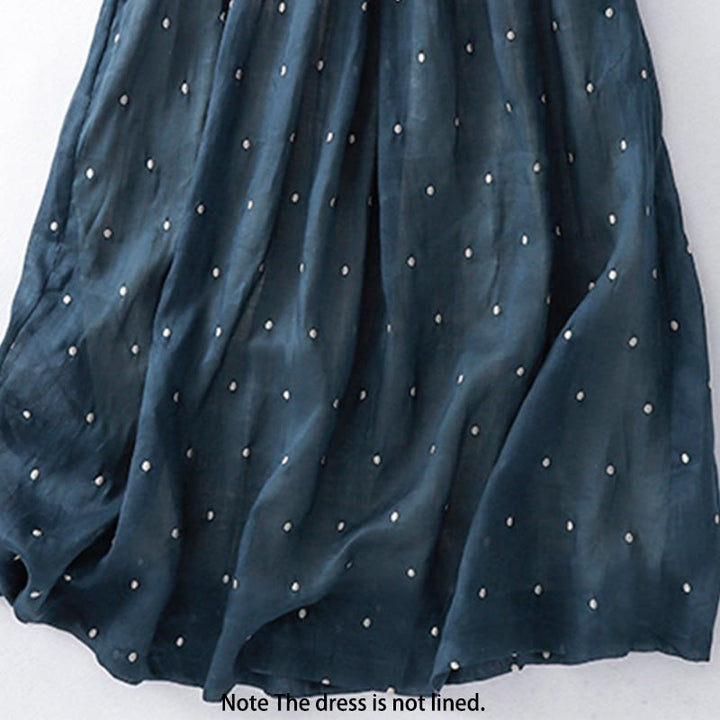 Buddha Stones Back Button Dot Pattern Half Sleeve Cotton Linen Midi Dress With Pockets - image 5