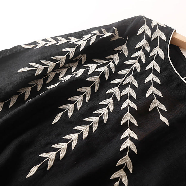 Buddha Stones Casual Embroidery Split Three Quarter Sleeve Midi Dress - image 3