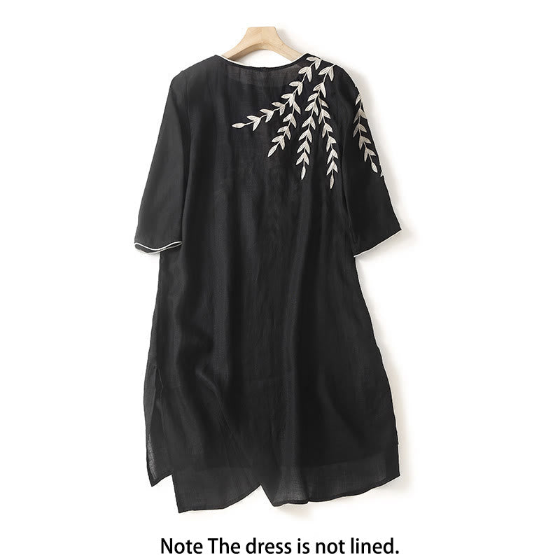 Buddha Stones Casual Embroidery Split Three Quarter Sleeve Midi Dress - image 1