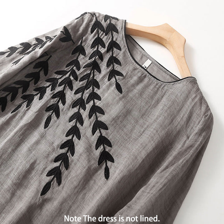 Buddha Stones Casual Embroidery Split Three Quarter Sleeve Midi Dress - image 12