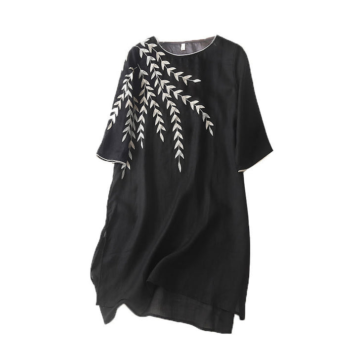 Buddha Stones Casual Embroidery Split Three Quarter Sleeve Midi Dress - image 10