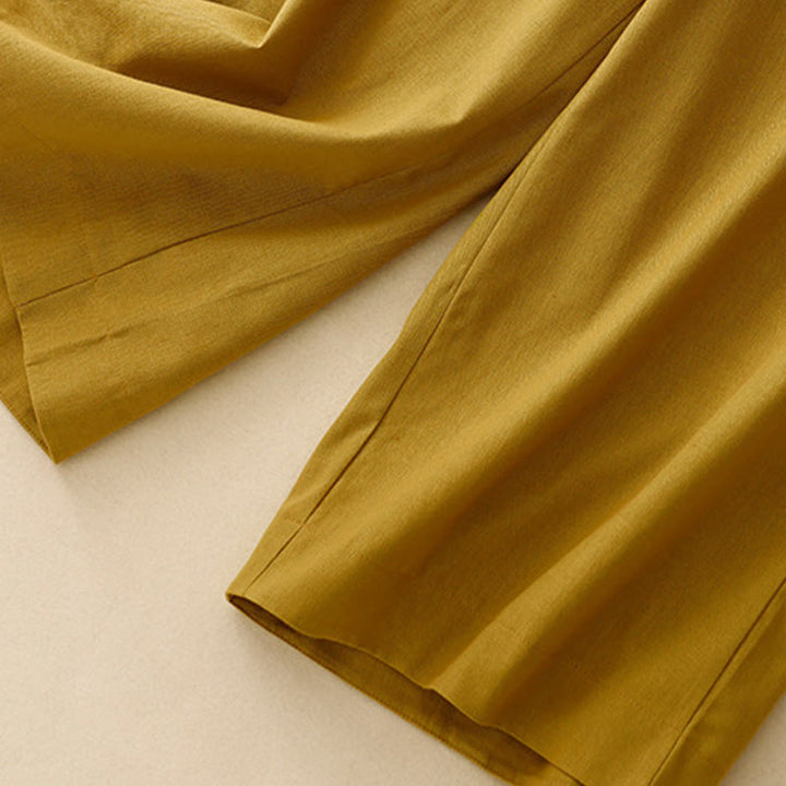 Buddha Stones Plain Color Frog-Button Cotton Linen Women's Wide Leg Pants With Pockets - image 9