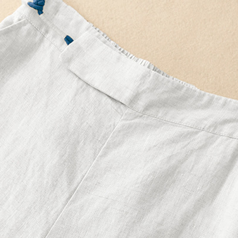 Buddha Stones Plain Color Frog-Button Cotton Linen Women's Wide Leg Pants With Pockets - image 12