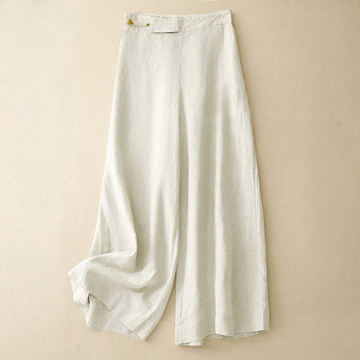 Buddha Stones Plain Color Frog-Button Cotton Linen Women's Wide Leg Pants With Pockets - OldLace - US12，UK/AU16，EU44 (2XL) - image 15