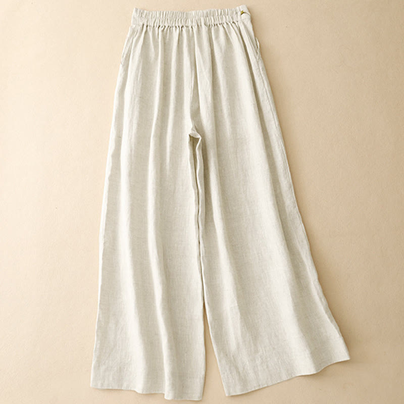 Buddha Stones Plain Color Frog-Button Cotton Linen Women's Wide Leg Pants With Pockets - image 16