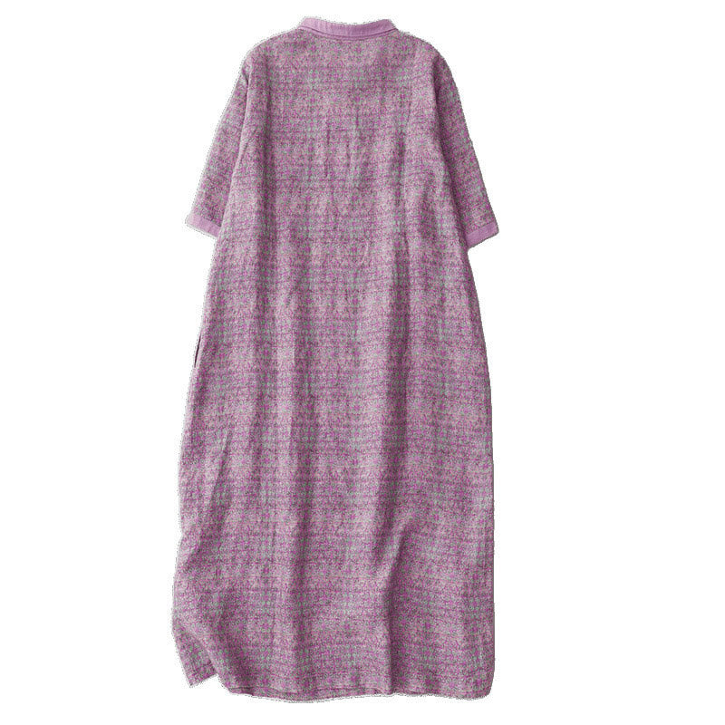 Buddha Stones Commute Printing Floral Pattern Short Sleeve Cotton Linen Midi Dress With Pockets - image 12