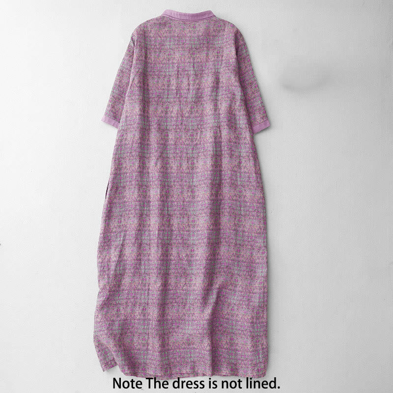 Buddha Stones Commute Printing Floral Pattern Short Sleeve Cotton Linen Midi Dress With Pockets - image 2